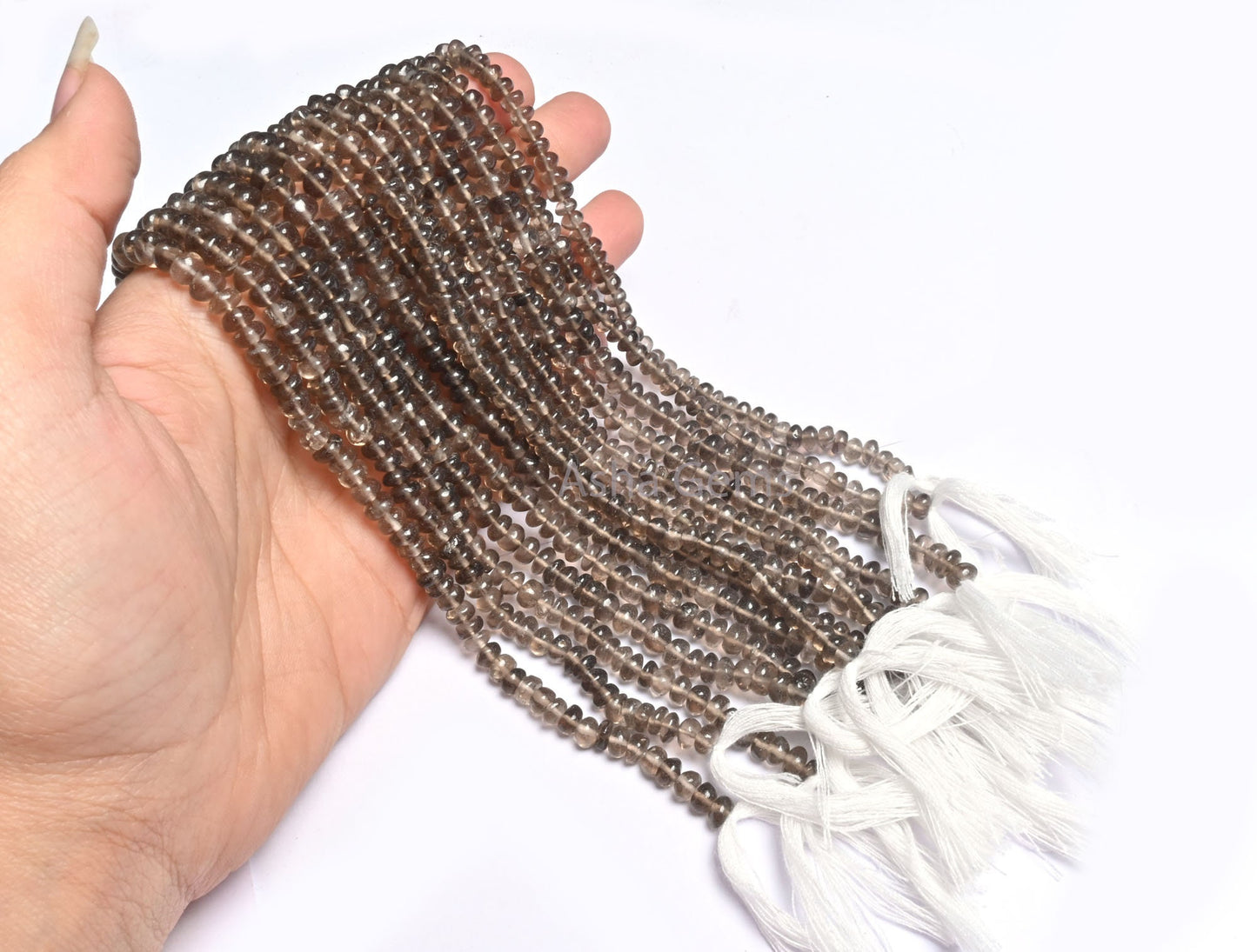 Natural Smoky Quartz Smooth Rondelle Shape Gemstone Beads,12" Strand smoky Plain Handmade Bead, Fine Smoky Beads Jewelry making Handicrafts