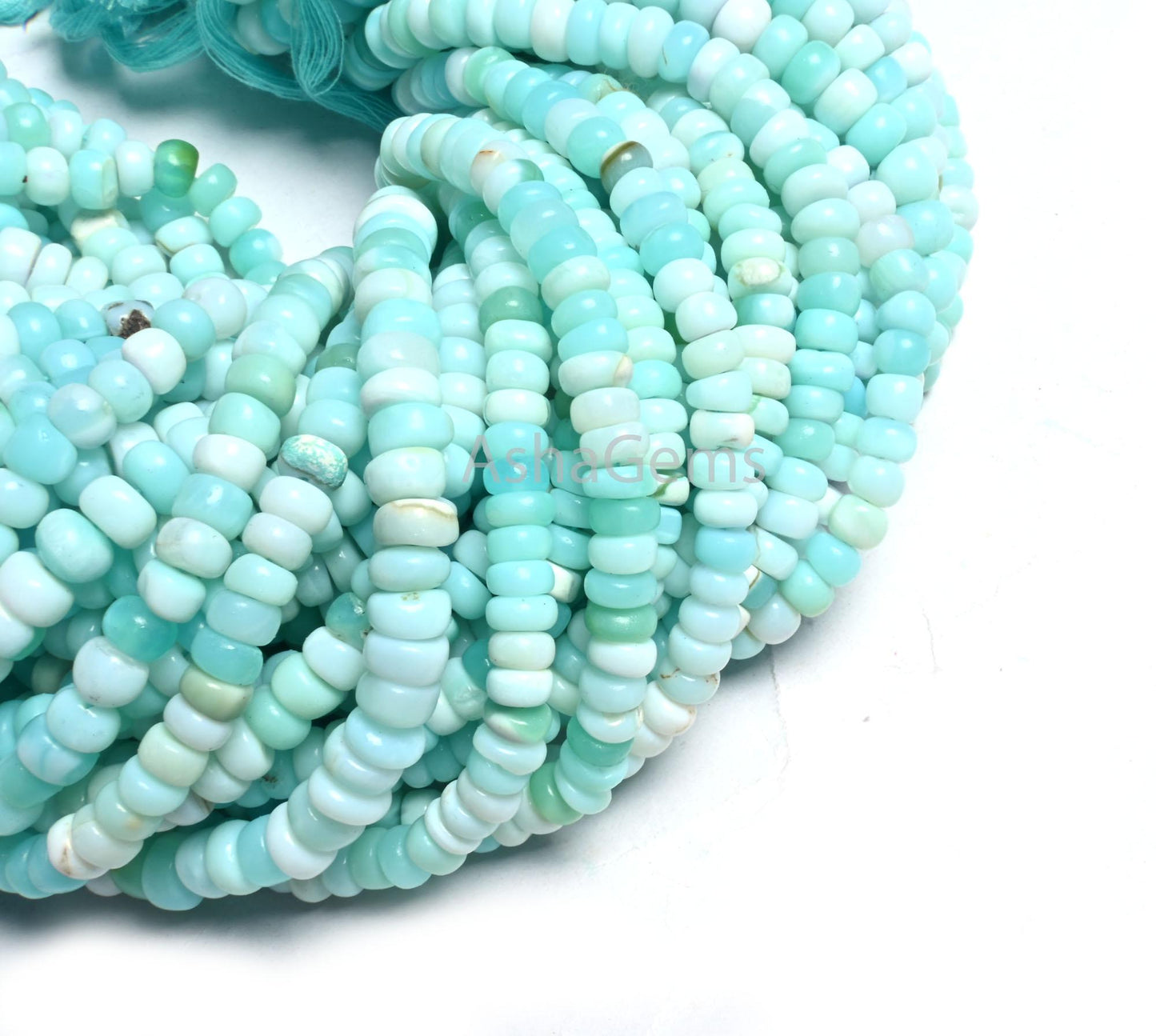 Beautiful Blue Peru Opal Flat Rondelle Shape Smooth Gemstone Beads,12" Shaded Peruvian Sky Blue Opal Handmade Uneven Bead Jewelry Craft SALE (AG 12282)