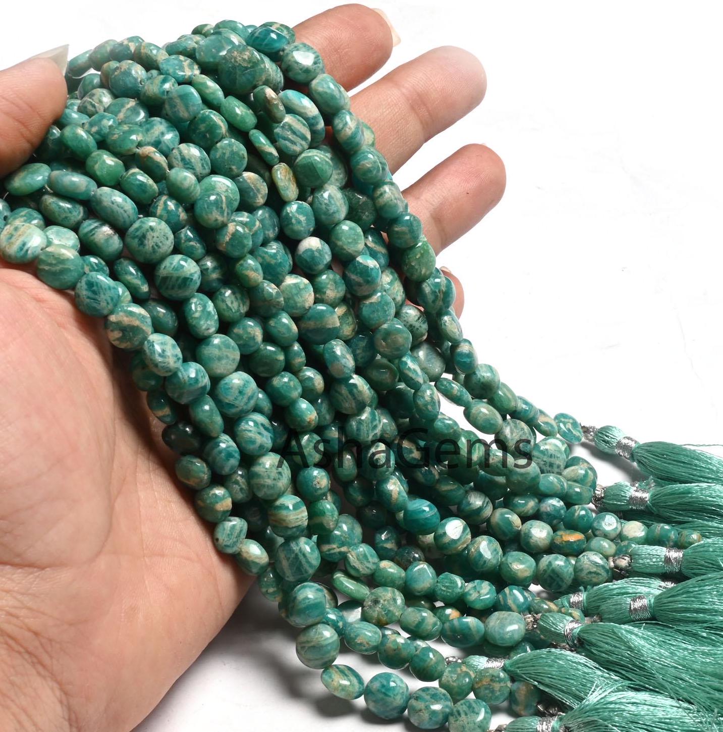 Natural Amazonite Smooth Coin Shape Handmade Beads,8" Shaded Blue Amazonite Coin Straight Drill Gemstone Amazonite Beads Jewelry Craft SALE