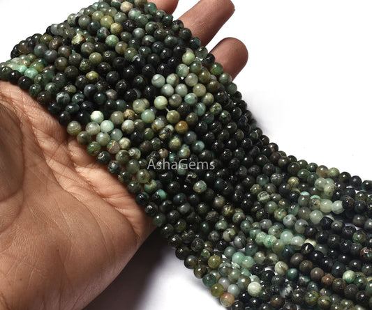 Natural Green Emerald Smooth Shadded Round Shape Beads,4-5mm Emerald Plain Round Loose Beads,13" Full Strand Emerald Smooth Beads,Craft SALE