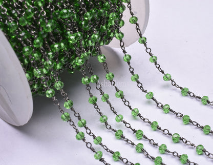 3,5,10,25,Ft Peridot Hydro Faceted Rondelle Beads Rosary Chain Black Plated Wire Wrapped Jewelry Finding Gunmetal Chain 3.5mm Necklace Chain