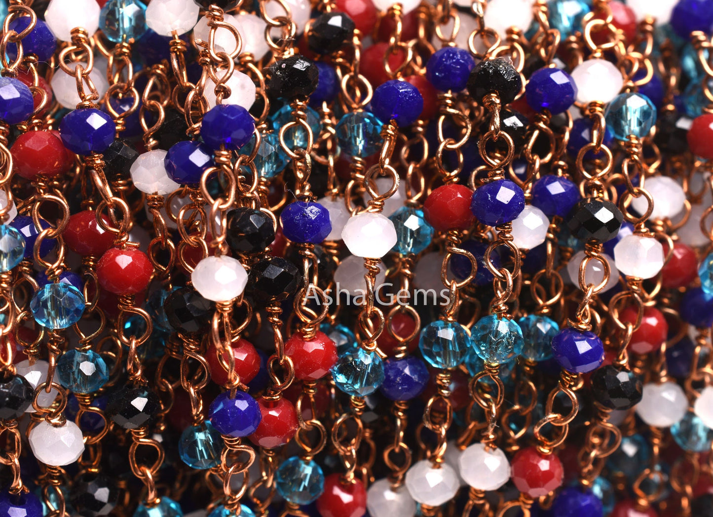 Beautiful Multi Color Disco Hydro Beads Rondelle Rosary Chain,3.5mm Rose Gold Plated Wire Wrap Micro Cut Beaded Chain Jewelry Making Necklace