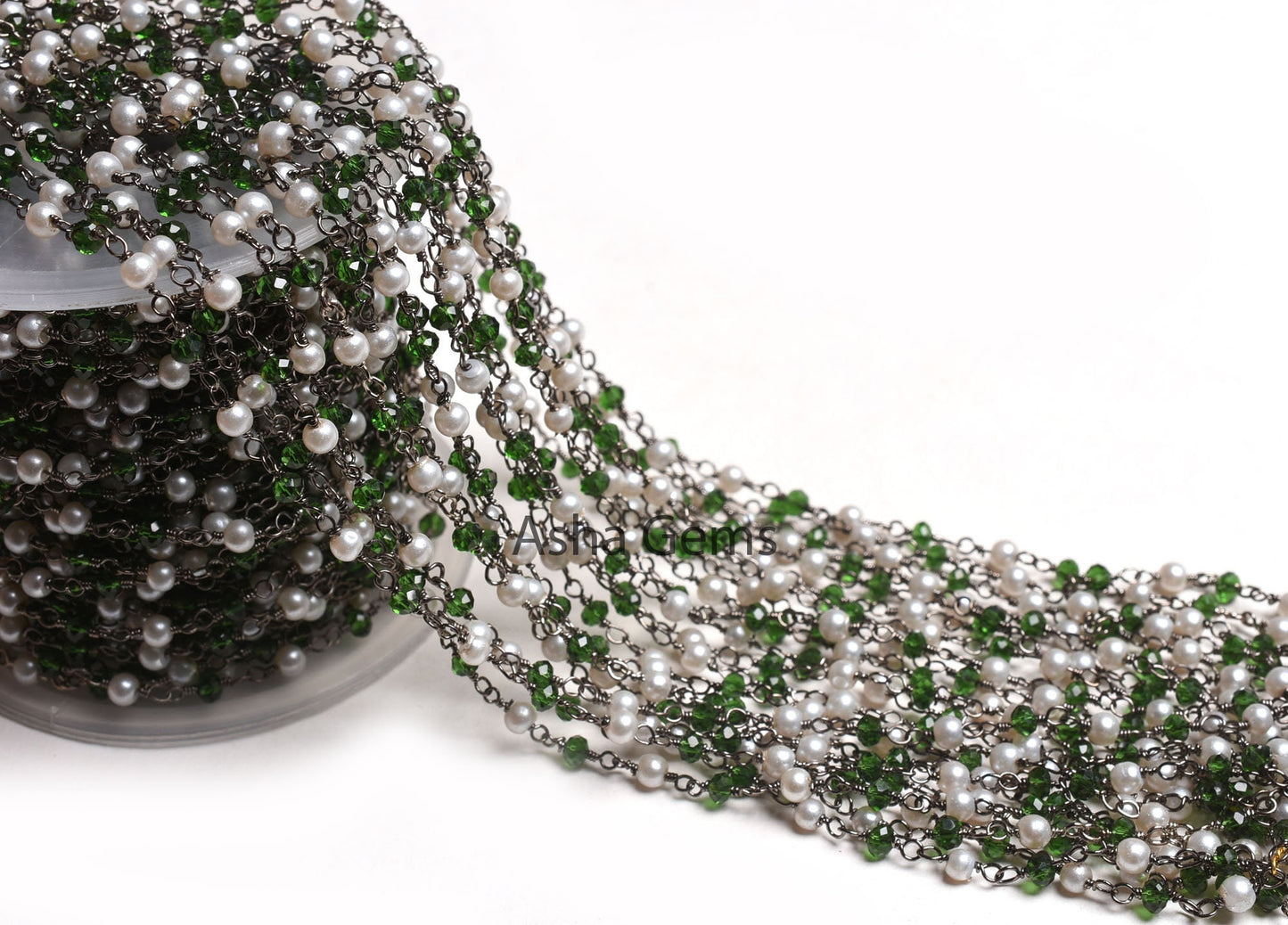Beautiful Pearl, Chrome Green Hydro Beads Rosary Chain,3 mm Black Plated Gunmetal Wire Wrap Faceted Rondelle Beads Chain Jewelry Making SALE