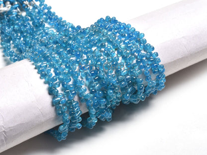 Natural Blue Apatite Smooth Drop Gemstone Side Drill Beads, Neon Apatite Plain Handmade Tiny Teardrop Handmade Gemstone Beads Jewelry Crafts