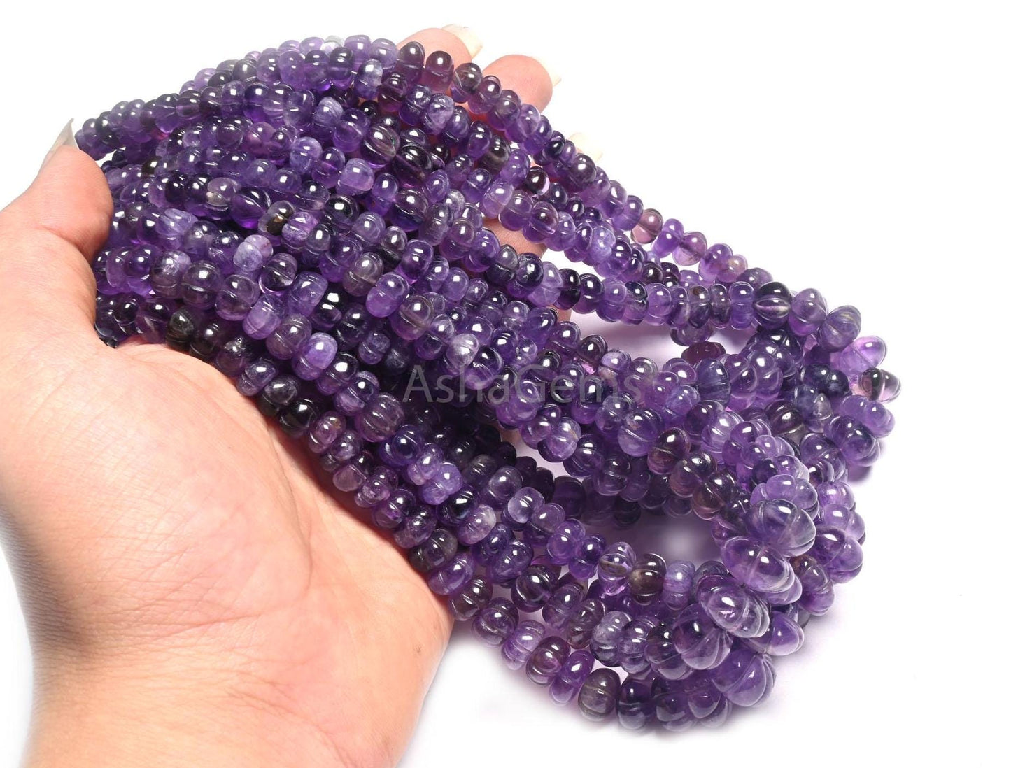 Natural Amethyst Carving Watermelon Gemstone loose Beads, Shaded Purple Amethyst Carved Pumpkin handmade Carve Melon Amethyst Beads Jewelry