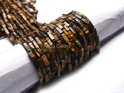 Beautiful Yellow Brown Tiger Eye Smooth Rectangle shape Gemstone Beads, Natural Tiger Eye Handmade Uneven Fancy Beads,13" Strand tiger Bead
