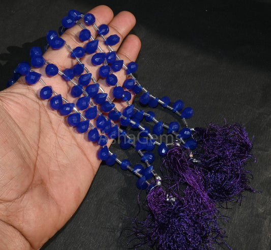 AAA Quality Royal Blue Quartz Hydro faceted Drop Shape Beads, Blue Hydro Faceted Teardrop Briolette Side Dril Bead Jewelry Making Craft SALE (AG 18591)