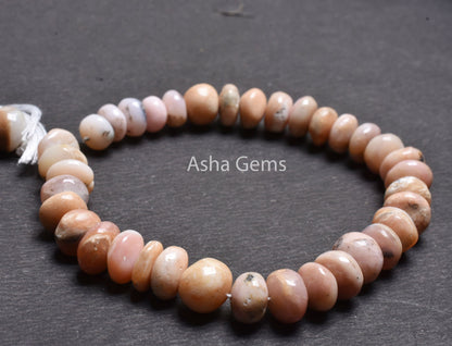 10-11.5 mm Pink Opal Smooth Rondelle Gemstone Loose Beads, Natural Shaded Pink Opal Plain Handmade Beads,10" Opal Beads Jewrlry Making Sale