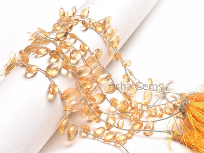 AAA Quality Citrine Faceted Marquise Shape Briolette Gemstone Beads, Natural Yellow Citrine Marquise Side Drill Beads, Citrine Bead Jewelry