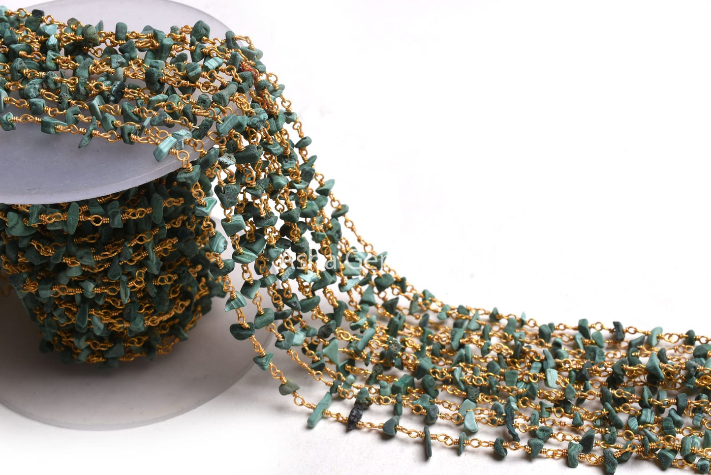 Natural Green Malachite Uncut Chip Beads Rosary Chain Silver, Gold Plated Wire Wrap Beaded Gemstone handmade chain Rosary Jewelry Craft SALE