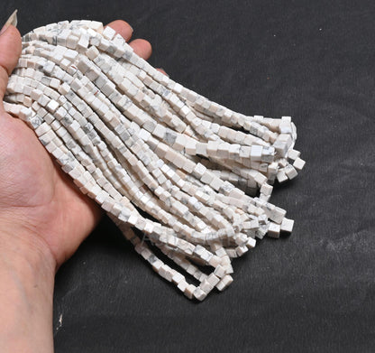 Fine White Howlite Smooth 3D Cube Box Shape Beads, Beautiful Howlite Plain Handmade Cube Gemstone Center Drill Howlite Beads Jewelry Crafts
