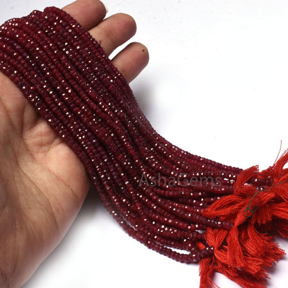 Beautiful Red Ruby Faceted Rondelle Shape Beads, Ruby Corundum Beads,3,3.5mm Ruby faceted Indian Cut Gemstone bead For Necklace Jewelry SALE