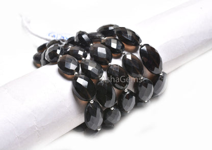 Natural Smoky Quartz Faceted Oval Beads,8" Fine Black Smoky handmade Indian Cut Oval Shape Gemstone Briolette Beads Smoky Bead Jewelry Craft