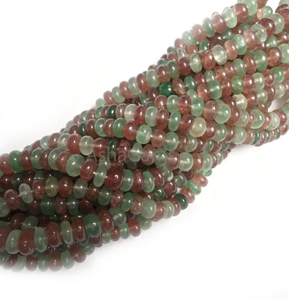 Shaded Pink Green Strawberry Quartz Rondelle Shape Handmade Beads, Natural Multi Strawberry Quartz Smooth Gemstone Loose Beads Jewelry SALE