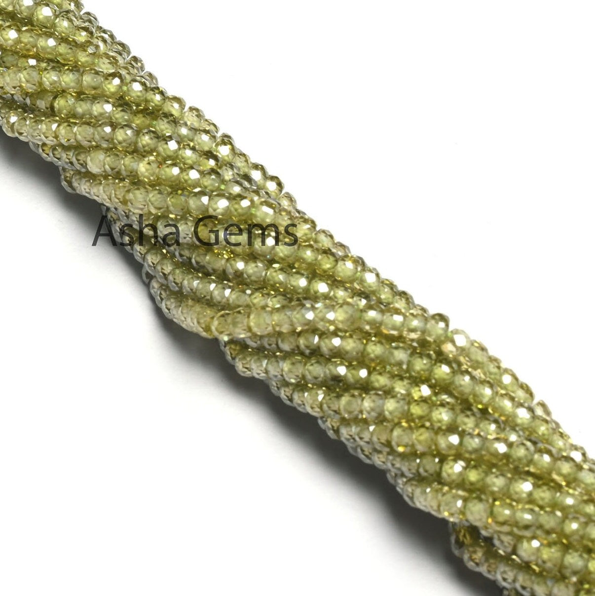 15" Strand Beautiful Green Zircon Micro Cut Rondelle Faceted Gemstone Beads 3 mm, AAA Quality Peridot Green Color Cubic Zircon Beads Jewelry