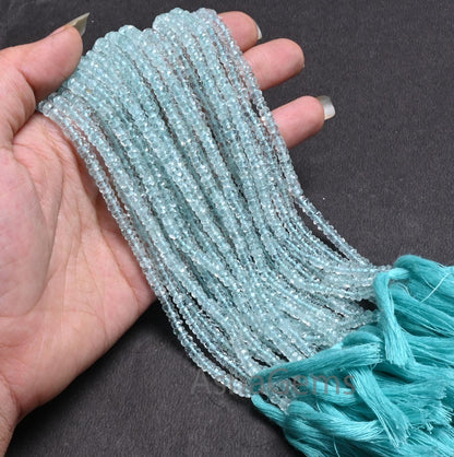 Fine Genuine Aquamarine Faceted Rondelle Beads,4-4.5mm Natural Blue Aquamarine Indian Machine Cut Gemstone Aquamarine Beads Jewelry Necklace
