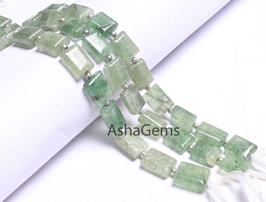 Shaded Green Aventurine Fancy Chiclet Shape Handmade Beads,9" natural Green Margaj Rectangle Gemstone Straight Drill Bead Jewelry Craft SALE