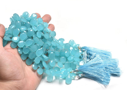 AAA Quality Aqua Blue Chalcedony Hydro Egg Shape Faceted  Beads,10-13.5 mm Chalcedony Hydro Fancy Briolette Side Drill Gemstone Bead Jewelry