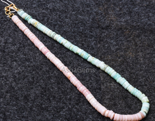 Multi Pink-Blue Opal Smooth Tyre Shape Gemstone beads,8 mm Double Color opal Beads Necklace Shaded Light Pink Sky Blue Opal Heishi Tyre bead