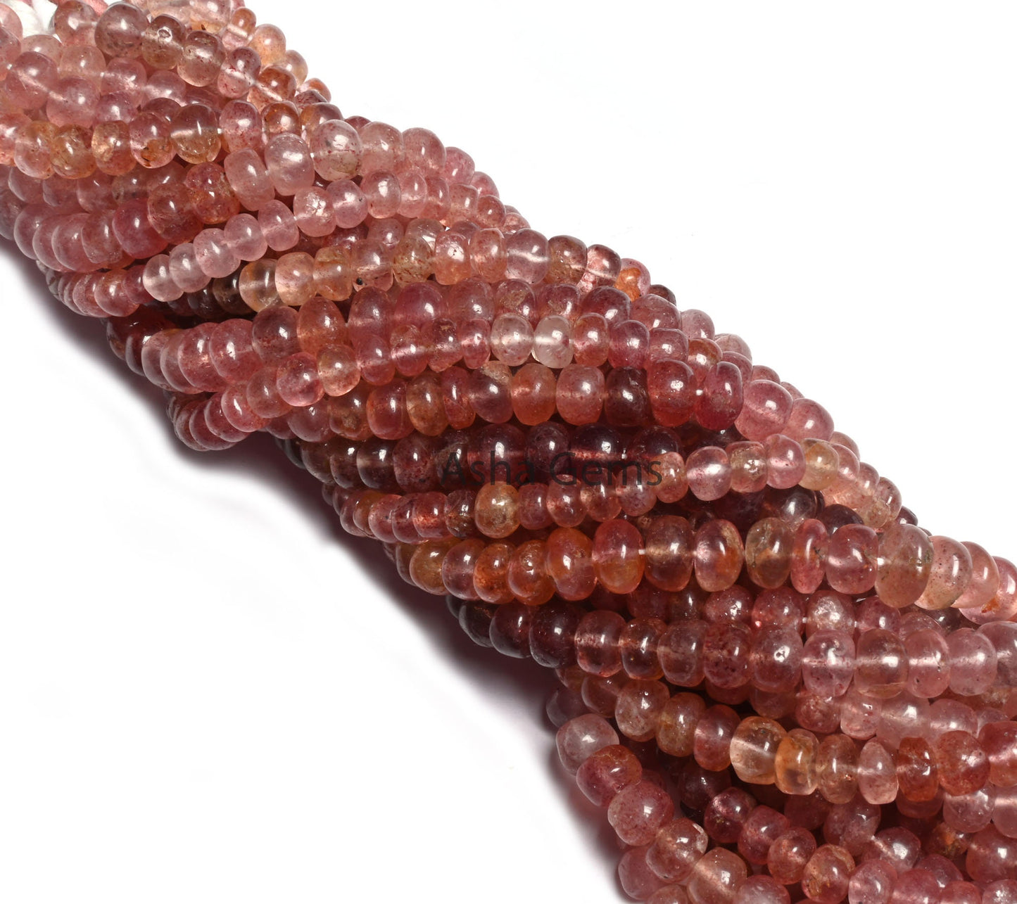 Natural Red Strawberry Quartz Rondelle Shape Beads,10" Shaded Strawberry Quartz Handmade Smooth Gemstone Roundelle Beads Jewelry Making SALE