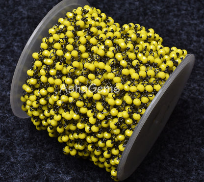 Rosary Chain, Beautiful Yellow Jasper Hydro Faceted Rondelle Beaded handmade Rosary Chain,3 mm Gunmetal Wire Wrap Chain Jewelry Making Craft
