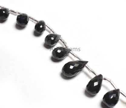 AAA Quality Black Spinal Faceted Drop Shape Beads,7x12-8x17 mm Onyx Teradrop Briolette side Drill Gemstone Beads, Black Onyx Beads Jewelry
