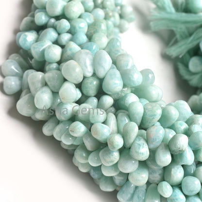 Beautiful Blue Amazonite Smooth Drops Shape Beads,13"Strand Natural Amazonite Teardrop Beads Amazonite Handmade Side Drill Drops Beads SALE