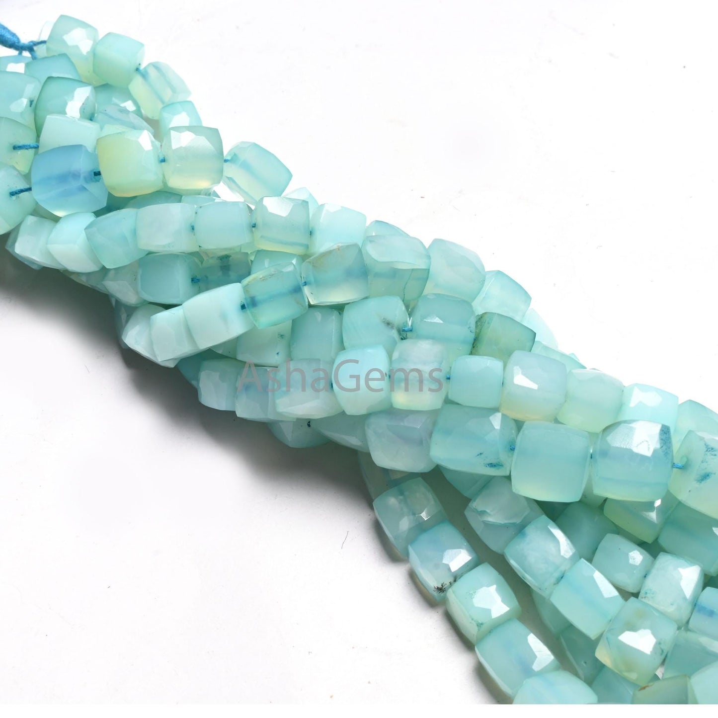 Fine Quality Blue Chalcedony Faceted 3D Cube Box Gemstone Beads, Light Blue Chalcedony Cube Indian Cut Chalcedony Beads Jewelry making Craft