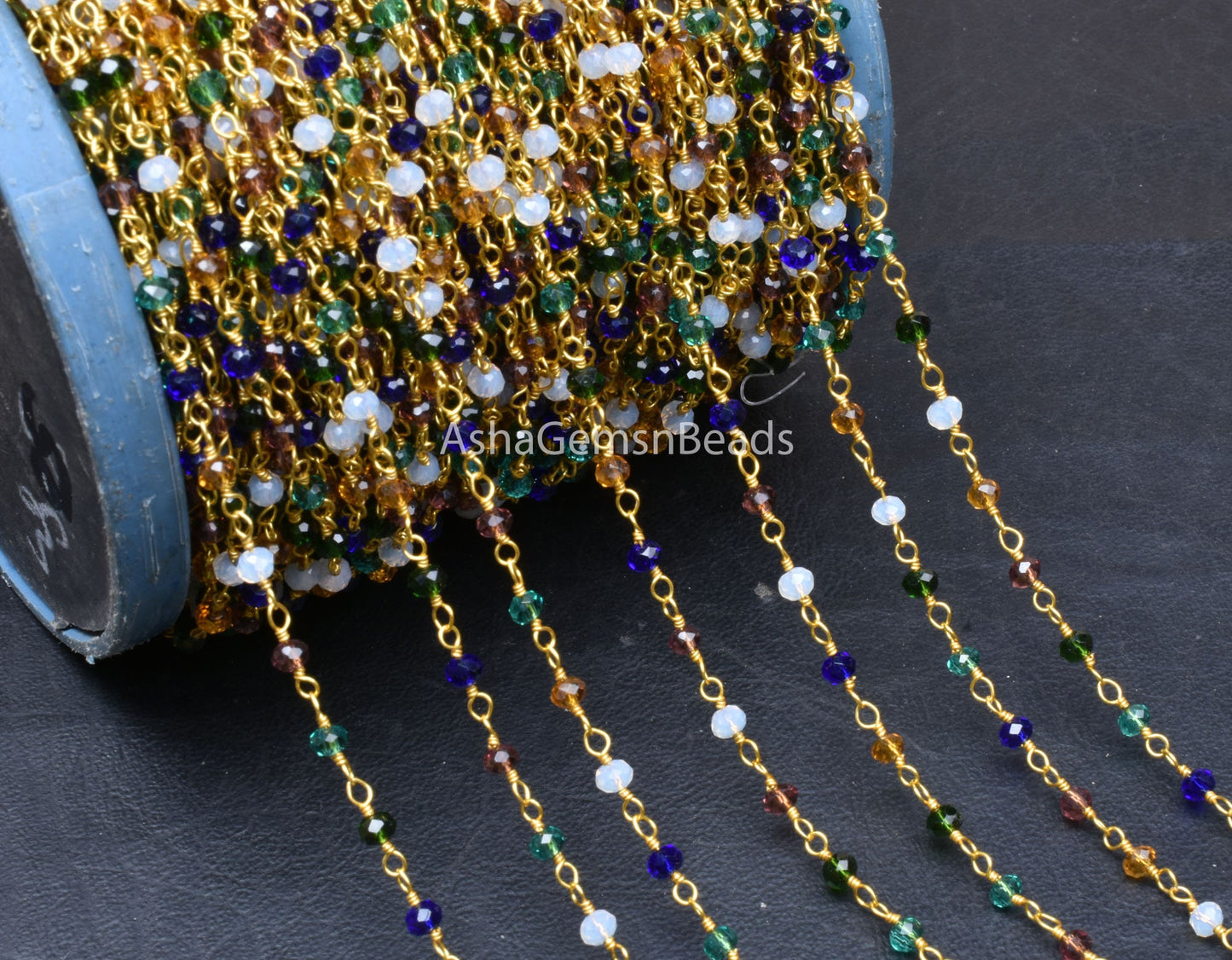 Beautiful Multi Disco Hydro faceted Rondelle Bead Rosary Chain, Mix Color Bead Gold Plated Wire Wrap Rosary Chain By Feet Jewelry Craft SALE