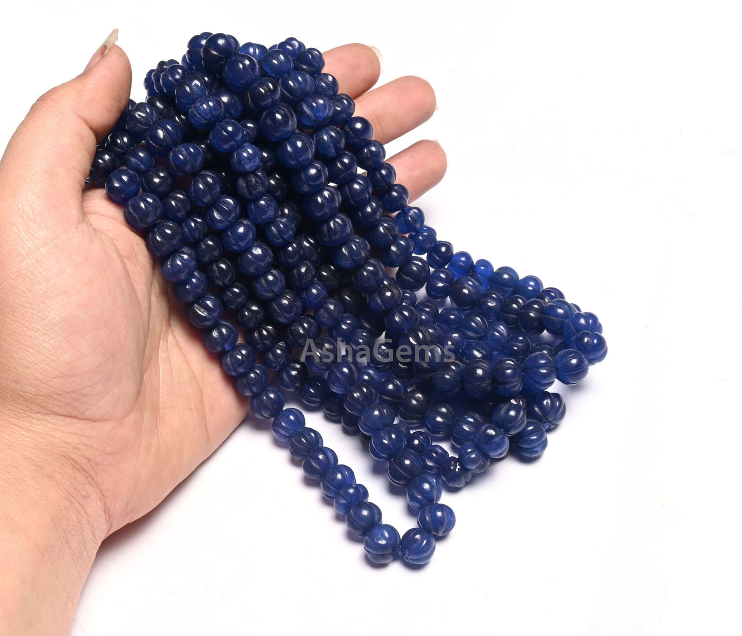 Fine Blue Quartz carved Pumpkin Beads, Blue Quartz carving watermelon Bead Handmade Carve Rondelle Gemstone Melon Bead Jewelry Necklace SALE