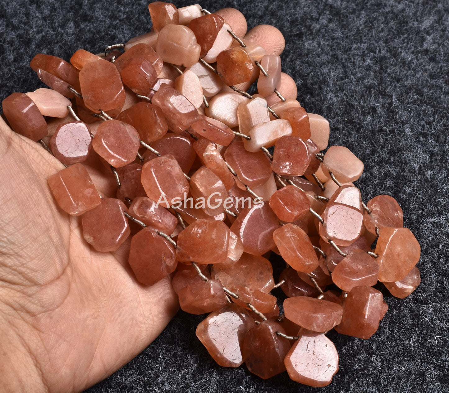 Natural Peach Moonstone Slice Rough Beads, Pink Moonstone Smooth Raw uneven Shape Beads, Gemstone Polish Flat Slice Beads Boho Jewelry Craft