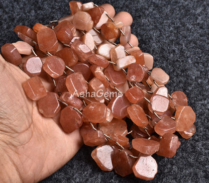 Natural Peach Moonstone Slice Rough Beads, Pink Moonstone Smooth Raw uneven Shape Beads, Gemstone Polish Flat Slice Beads Boho Jewelry Craft