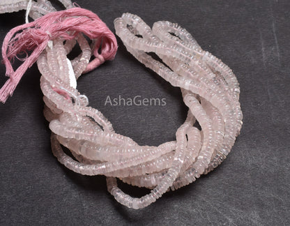 Pink Rose Quartz Smooth Heishi Tyre Gemstone Beads, Fine Rose Quartz Beads, Natural Rose Pink Flat Wheel Shape Bead For Jewelry Making Craft