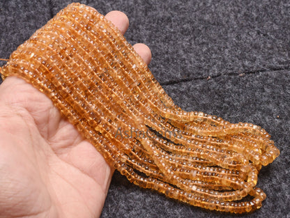 16" Strand Dark Yellow Citrine Heishi Tyre Gemstone Beads, Natural Citrine Quartz Beads, Fine Citrine Plain Handmade flat Tyre Beads Jewelry