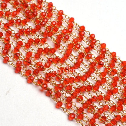 3,5,10,25 Feet Red Quartz Hydro Faceted Rondelle Beaded Rosary Chain gold Plated Wire Red Crystal Jewelry Making Finding 3 mm Crafts Chain