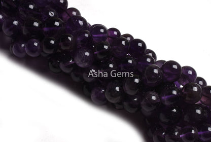 Natural Purple Amethyst Smooth Round Ball Beads,13" Strand African Amethyst Plain Round Shape Gemstone Beads, Amethyst Bead Jewelry Crafts