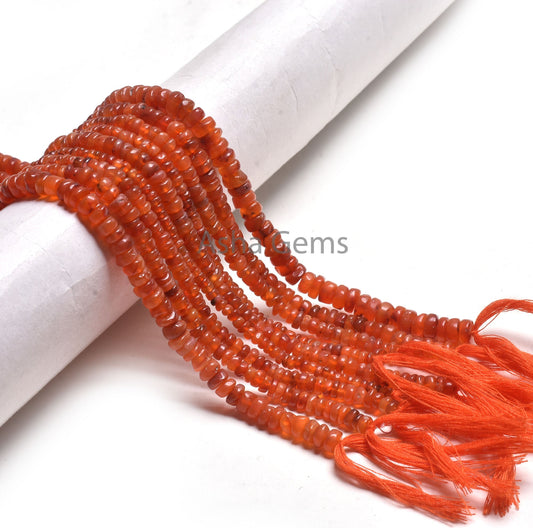 Beautiful Carnelian Smooth Gemstone Beads,12" Red Orange Carnelian Plain Handmade Flat Rondelle Uneven Beads Carnelian Jewelry Making Crafts