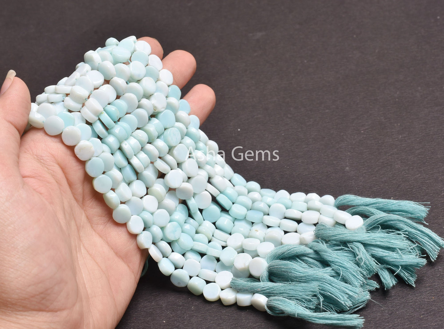 13" Strand Peru Opal Smooth Coin Shape Gemstone Beads, Opal Plain coin Handmade Straight Drill Bead, Sky Blue Opal Beads Jewelry Making SALE