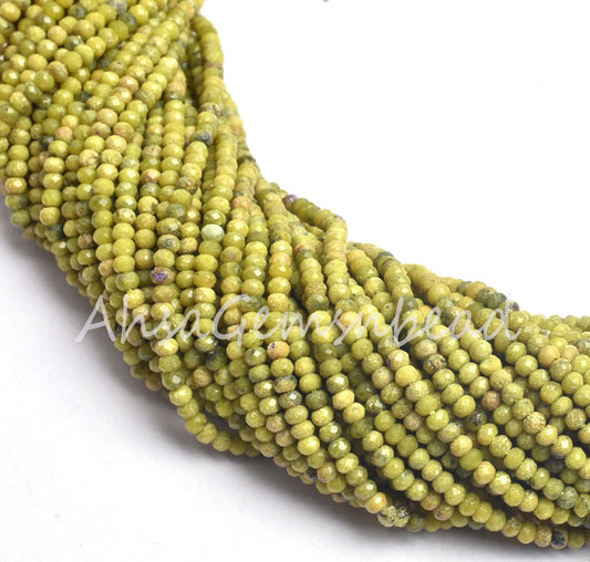 2 mm Beautiful Green Opal Micro Cut Faceted Rondelle Shape Beads,13"Strand Opal Machine Cut Gemstone Tiny Beads Green Opal Bead Jewelry SALE (AG 15042)