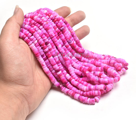 Beautiful Hot Pink Opal Smooth Tyre Gemstone Beads, Shaded Pink Opal Plain Handmade Wheel Shape Beads,16"Opal Bead Jewelry Making Craft SALE