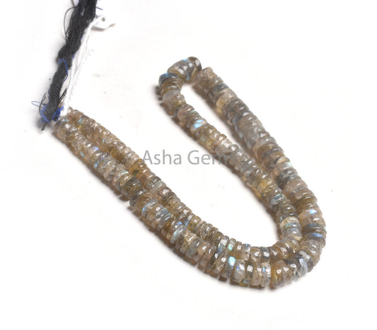 14" Strand Natural Flash Labradorite Smooth Tyre Gemstone Beads,5-9 mm Black Rainbow Plain Flat Heishi Tyre Handmade Gemstone Beads Jewelry