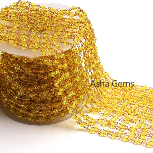 Beautiful Lemon Quartz Hydro Rondelle Faceted Beads Rosary Chain Gold Silver Gunmetal Copper Plated Wire Wrap Bulk Chain Jewelry Making SALE