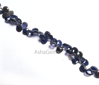 8 mm Natural Blue Iolite Faceted Heart Shape Gemstone Beads,8" Strand Iolite Heart Briolette Side Drill Fine Iolite Beads Jewelry Craft SALE (AG 18614 )