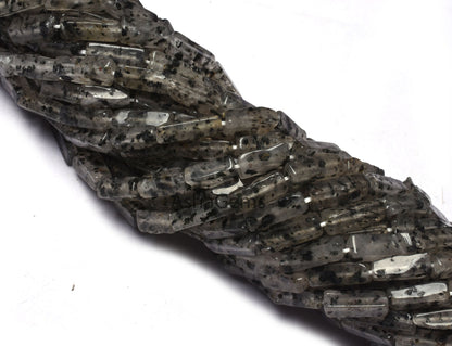 Natural Black Dot Quartz Smooth Rectangle Beads,13" Strand Dot Quartz Plain Handmade Long Rectangle Uneven Beads, Quartz Beads Jewelry SALE
