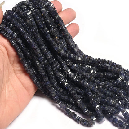 Natural Blue Iolite Smooth Flat Square Shape Gemstone Loose Beads,8/16"Strand Iolite Heishi Square Handmade Beads Jewelry Making Crafts SALE