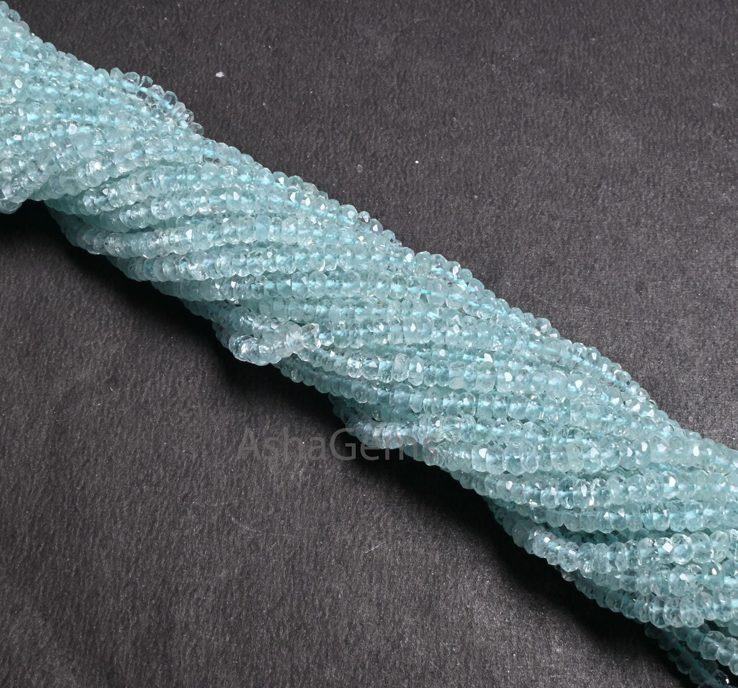 Fine Genuine Aquamarine Faceted Rondelle Beads,4-4.5mm Natural Blue Aquamarine Indian Machine Cut Gemstone Aquamarine Beads Jewelry Necklace