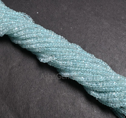Fine Genuine Aquamarine Faceted Rondelle Beads,4-4.5mm Natural Blue Aquamarine Indian Machine Cut Gemstone Aquamarine Beads Jewelry Necklace