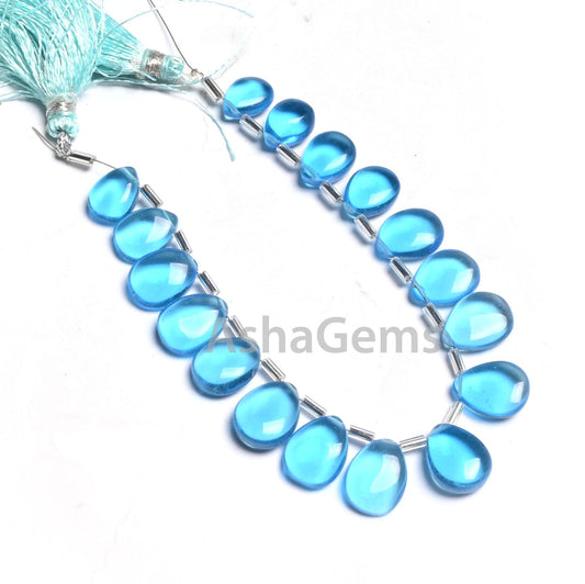 Beautiful Swiss Blue Topaz Color Hydro smooth Pears Handmade Beads, AAA Quality Blue Hydro Flat Teardrop Side Drill beads Jewelry Craft SALE