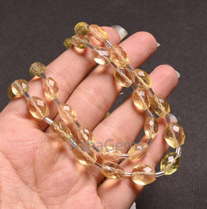 Fine Lemon Quartz Color Hydro Faceted Oval Checker cut Beads,10" Yellow Lemon Hydro Oval Briolette Straight Drill Beads Jewelry making Craft