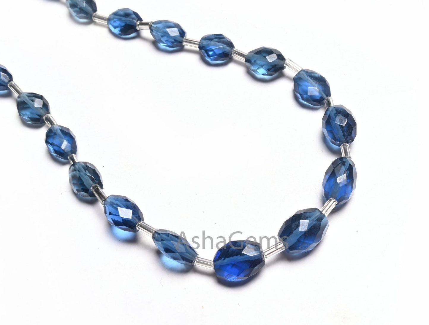 Fine Quality Blue Quartz Hydro fancy Puff Oval Checker Cut Beads,6x8-8.5x10 mm Royal Blue Hydro faceted Oval Briolette handmade Bead Jewelry